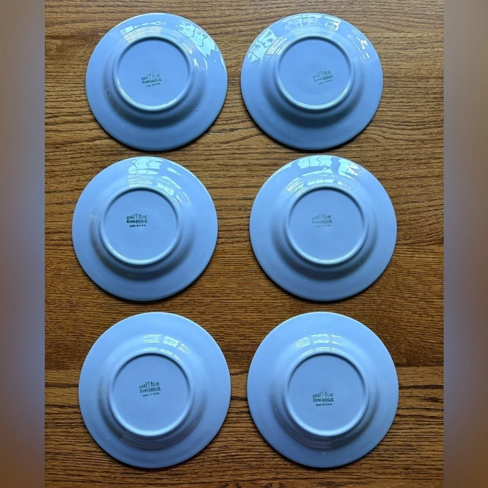 Homer Laughlin Kraft Blue set of 6 small plates- made in USA- 1940’s-1950’s!